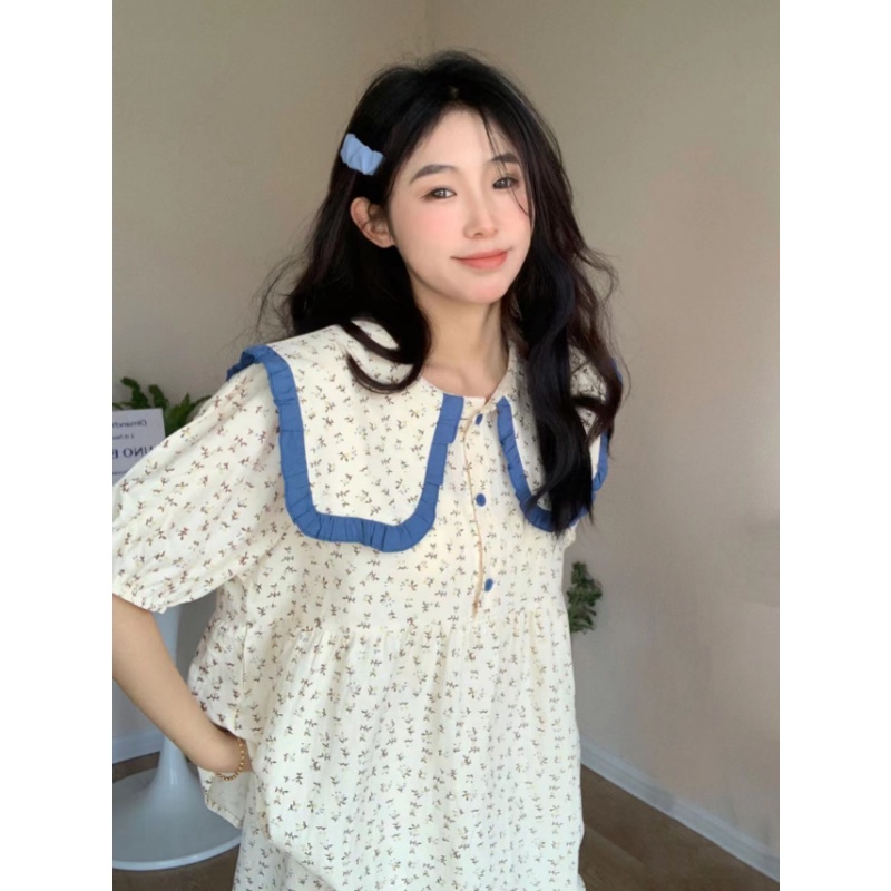 Bộ Đồ Ngủ Cổ Búp Bê Dáng Rộng Họa Tiết Hoa Dễ Thương Cho Nữ La228