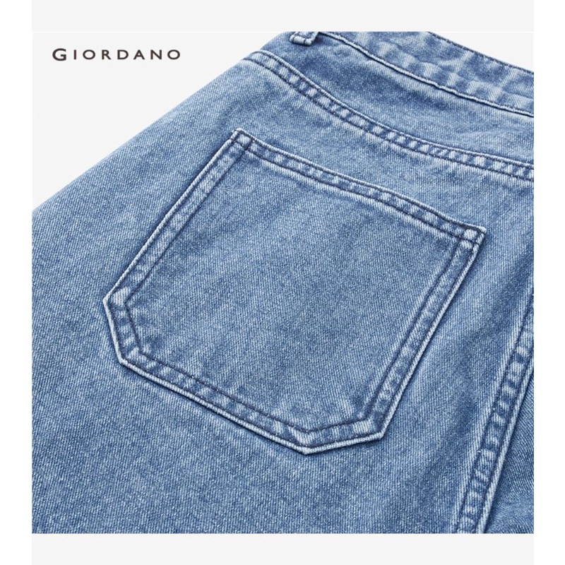 Quần short GIORDANO 05403327 denim cạp cao lộ đường may phối 5 túi thời trang dành cho nữ