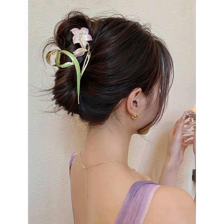 Kẹp Tóc Hình Hoa Tráng Men Bằng Hợp Kim Siêu Nhẹ Thời Trang Cho Nữ