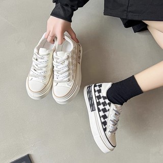 Giày thể thao nữ - sneaker độn đế họa tiết caro phong cách hàn quốc