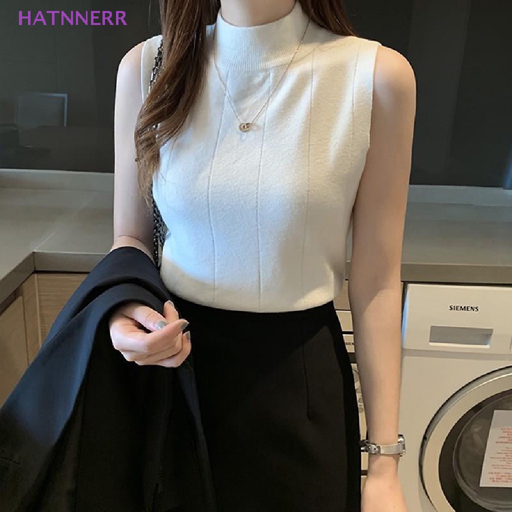 Áo Dệt Kim Sát Nách Cổ Lọ Màu Trơn Thời Trang Mùa Hè Cho Nữ FHS