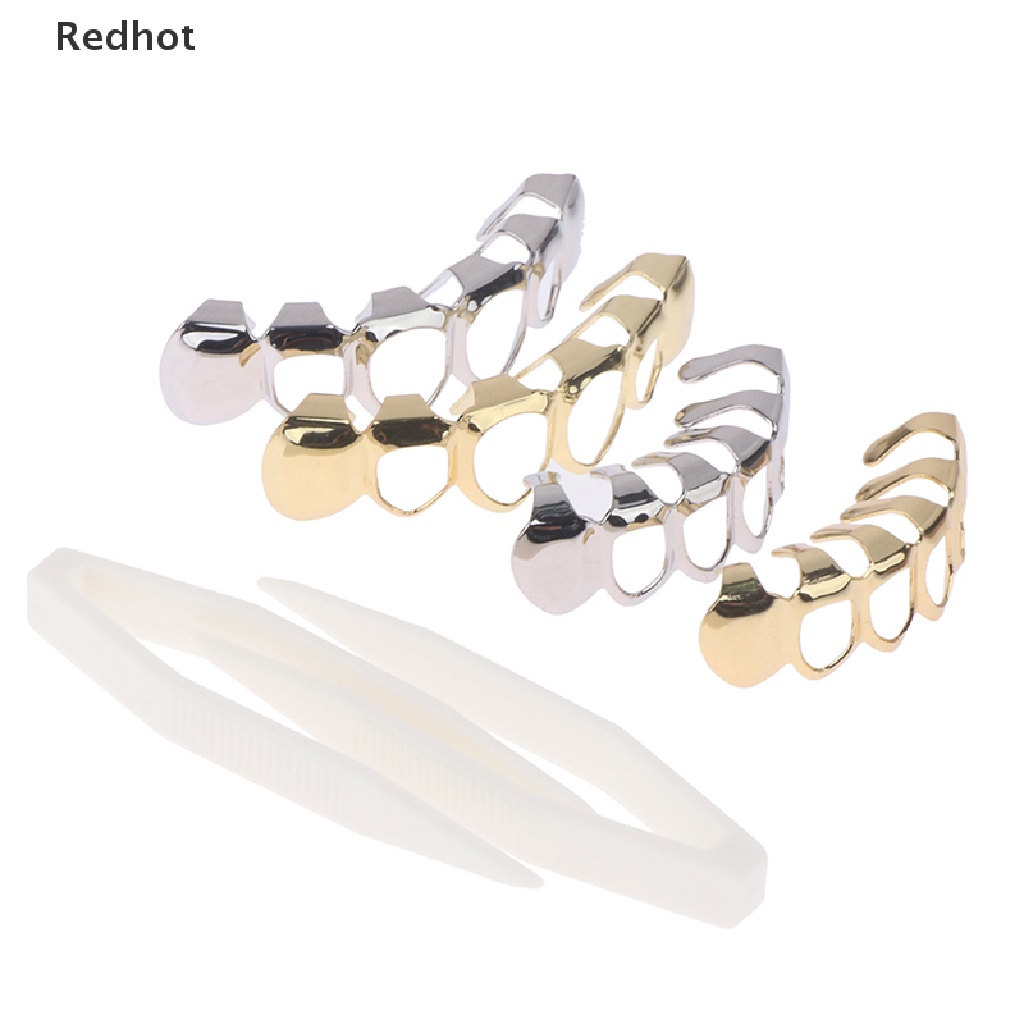 &lt; Redhot &gt; Vỉ Nướng Răng Mạ Vàng Phong Cách Hip Hop Lấp Lánh Có Lỗ Trên Và Dưới