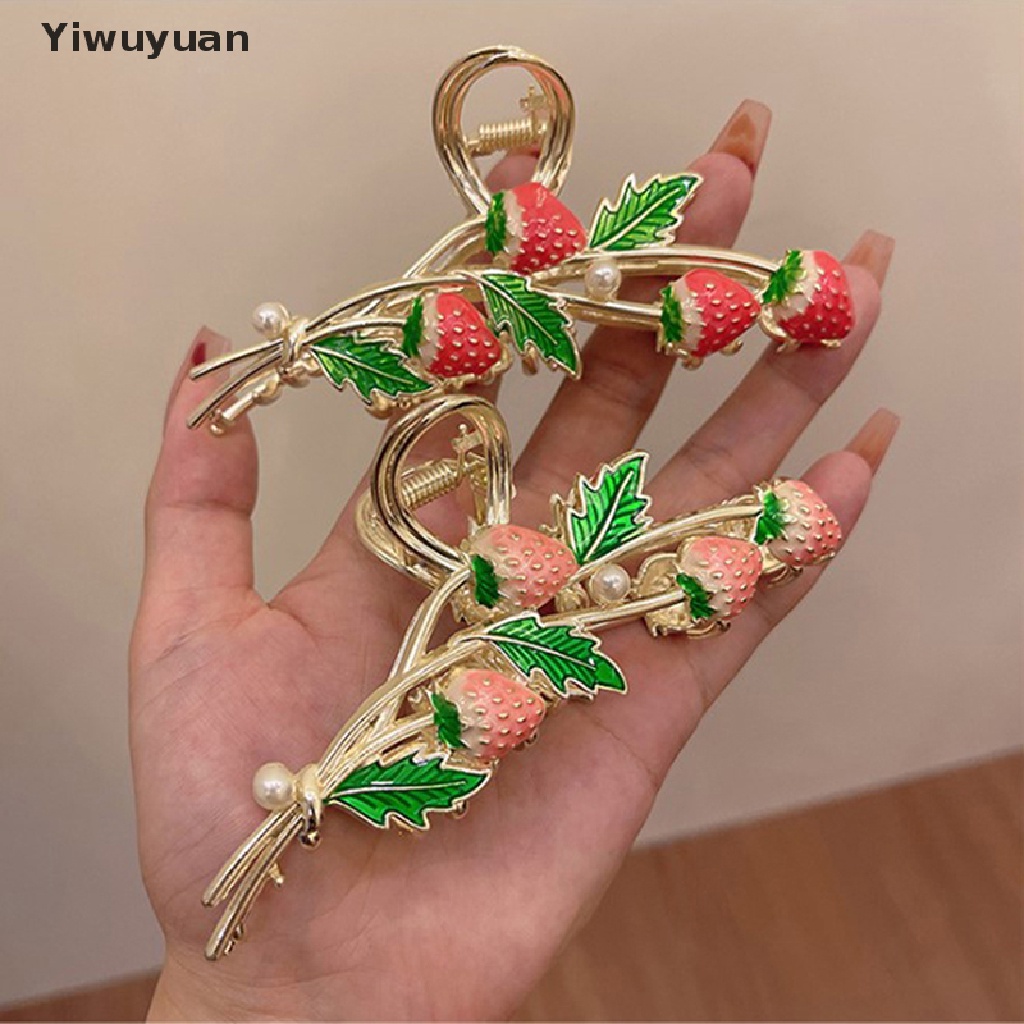 < Yiwuyuan > Kẹp Tóc Kim Loại Hình Quả Dâu Tây Phong Cách Hàn Quốc Thanh Lịch Cho Nữ