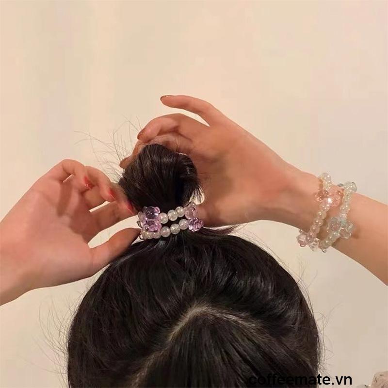 【coffeemate】⚡Dây buộc tóc hình gấu đính hạt pha lê trong suốt màu kẹo dễ thương cho nữ