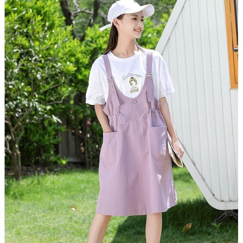 Set Áo Thun Cotton Ngắn Tay + Đầm Yếm Phong Cách Hàn Quốc Thời Trang Mùa Hè Mới 2021 W1DX Cho Bé Gái