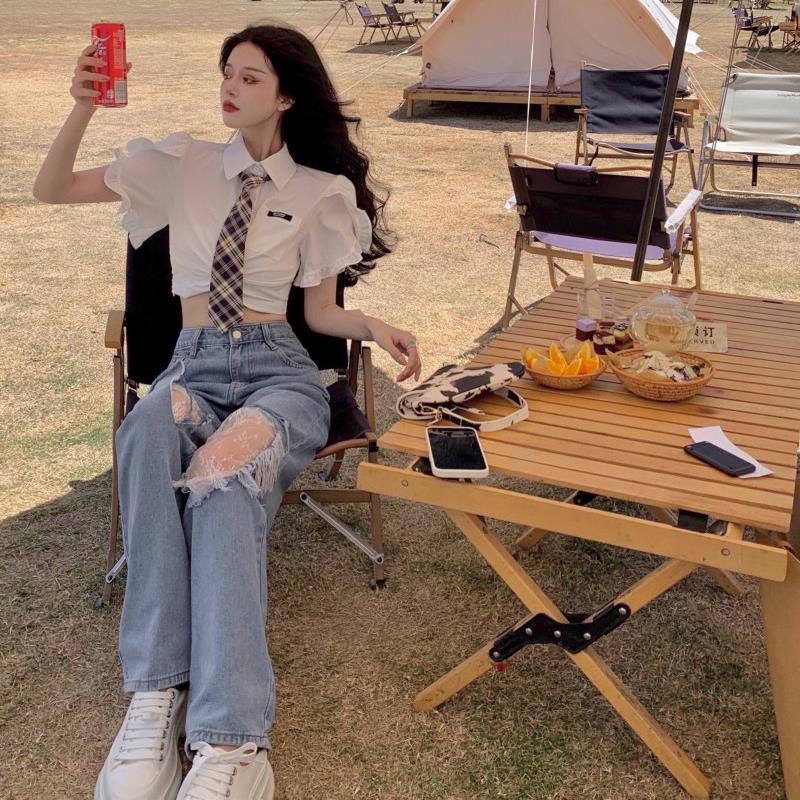 Quần Jean Lưng Cao Dáng Rộng Thiết Kế Mỏng Kiểu Dáng Mới Năng Động Thời Trang Dành Cho Nữ