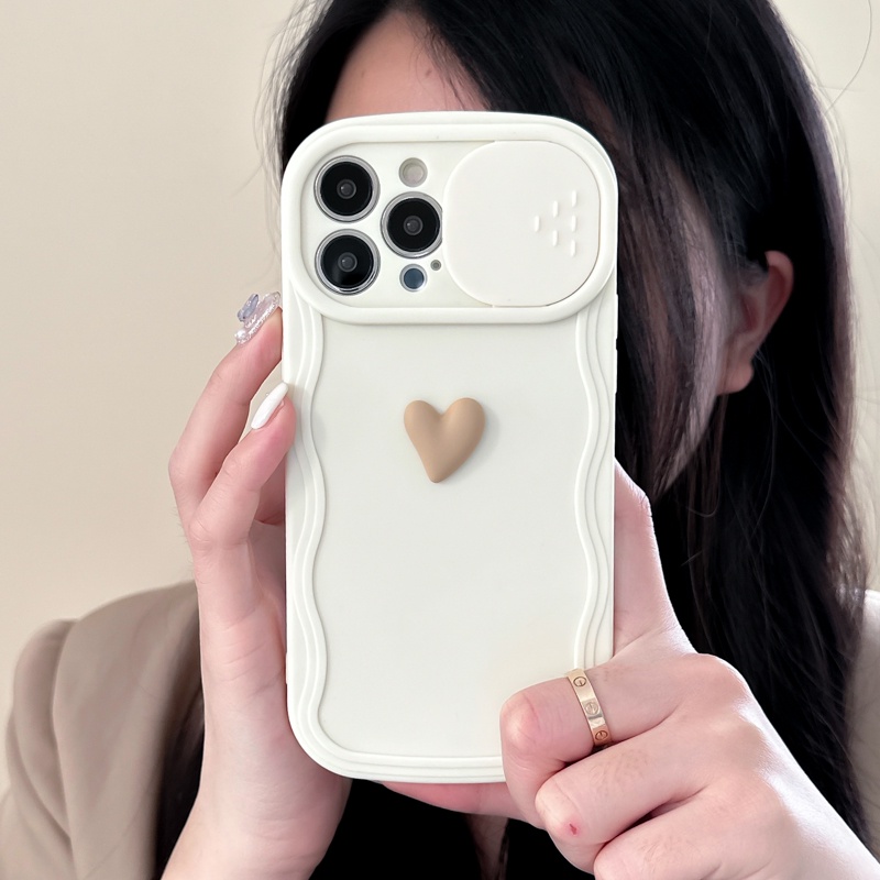 Ốp Điện Thoại TPU Dẻo Màu Be Hình Trái Tim 3D Đơn Giản Cho iPhone 14 13 12 Pro Max Plus 11