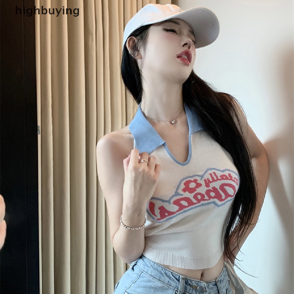 Áo Croptop Dệt Kim In Chữ Y2K Thời Trang Mùa Hè Cho Nữ