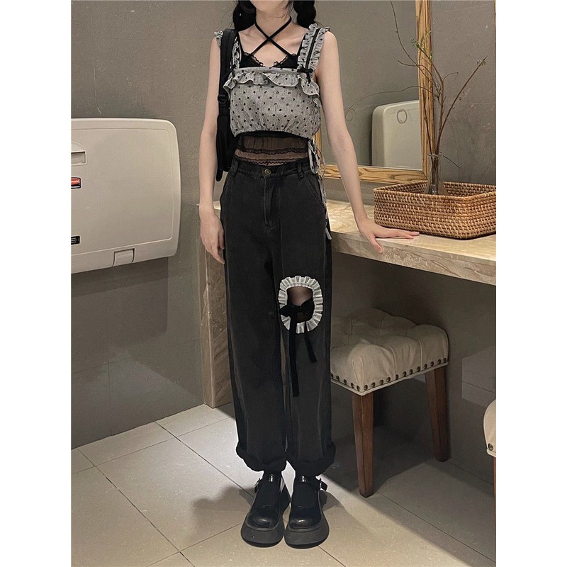 Quần Jean Lưng Cao Dáng Rộng Thiết Kế Mới Thời Trang Theo Phong Cách Hàn Quốc Cho Nữ