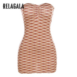 RelaGala Nữ Thời Trang Mới Gợi Cảm Một Vai Slim Sọc Đường Phố Đầm Thường Ngày