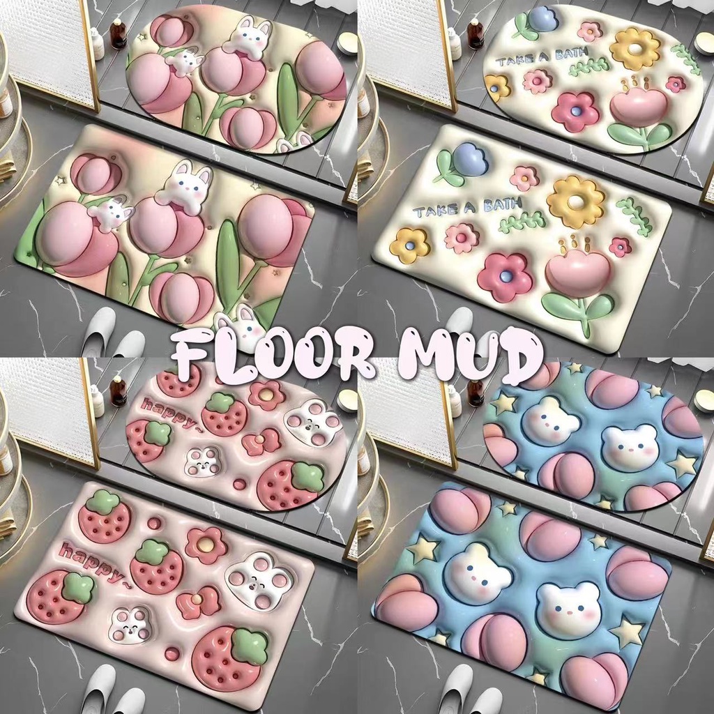 Thảm Chùi Chân Mềm Mại Nhiều Màu Chống Trượt Hình Hoa Tulip / Gấu / Dâu Tây 3D Kiểu Hàn Quốc Trang Trí Phòng Tắm