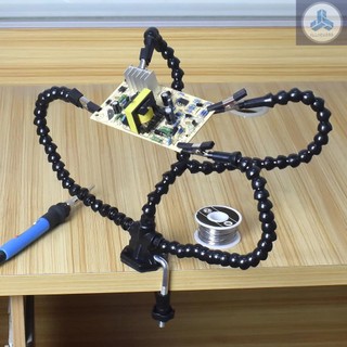 Helping Hands Soldering Third Hand PCB Tool with 3 Flexable Arms Rotatable Clips and Stable Desk Clamp Base for Soldering Assembly Repair Modeling DIY Black