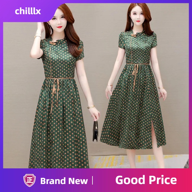 Đầm Midi Tay Ngắn Dáng Chữ A Lưng Cao Cột Dây In Họa Tiết Phong Cách Pháp Cổ Điển Thời Trang Mùa Hè Cho Nữ