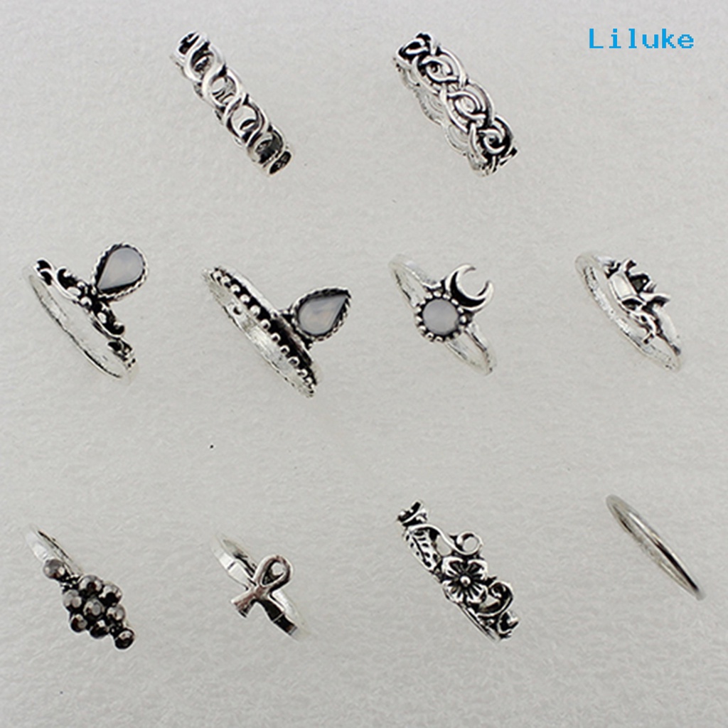 Bộ 10 Nhẫn Đeo Đốt Ngón Tay Phong Cách Vintage Xinh Xắn