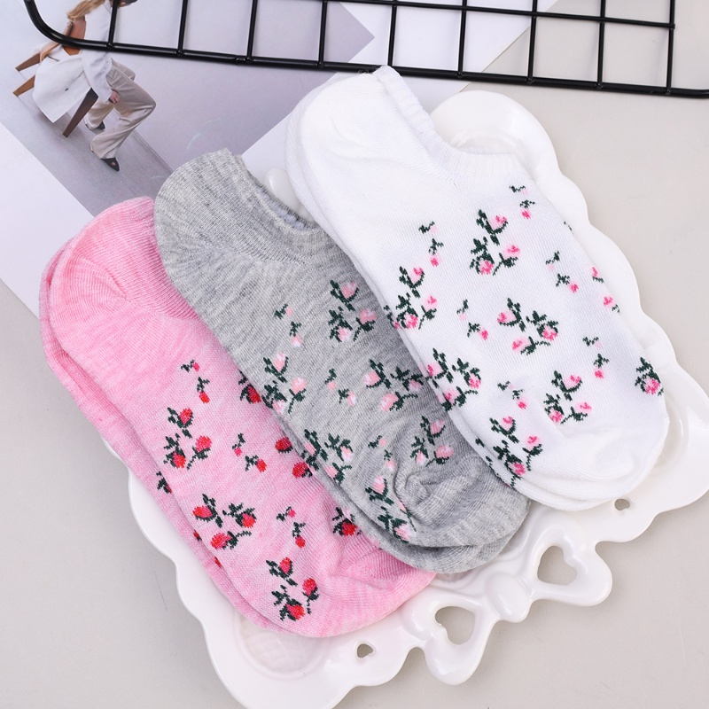 Vớ Cotton Polyester Mềm Cao Đến Mắt Cá Chân Chống Trượt Thấm Hút Mồ Hôi Thêu Họa Tiết Hoa Dành Cho Nữ