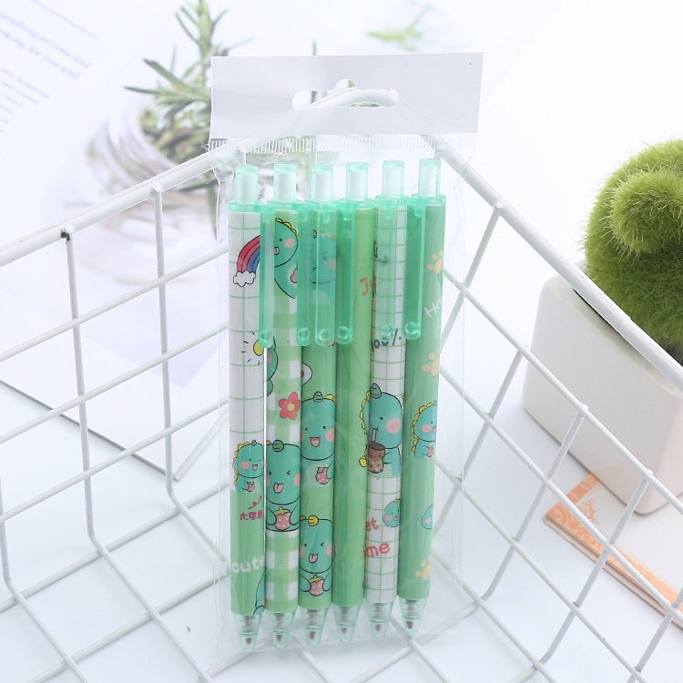 Set 6 Bút Mực Gel Ngòi Màu đen 0.5mm Họa Tiết Hoạt Hình Dễ Thương Học Văn Phòng Phẩm
