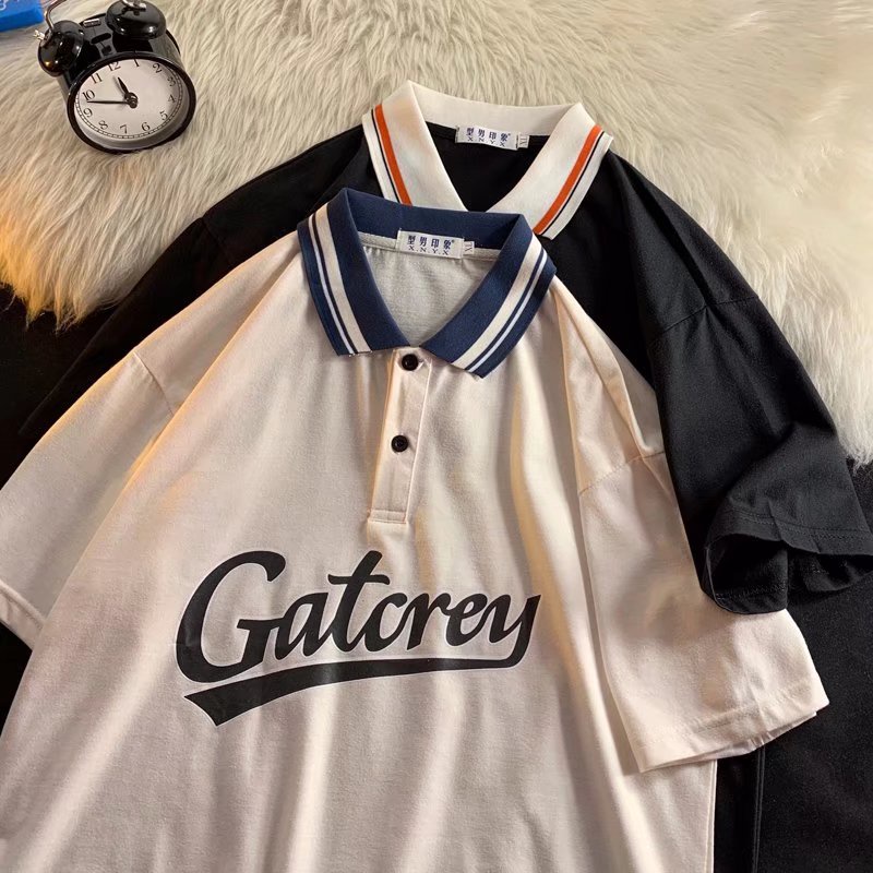 Áo Thun polo Tay Ngắn In Chữ Phong Cách Thời Trang Nhật Bản Cho Nam Giới Có size Lớn M-3XL