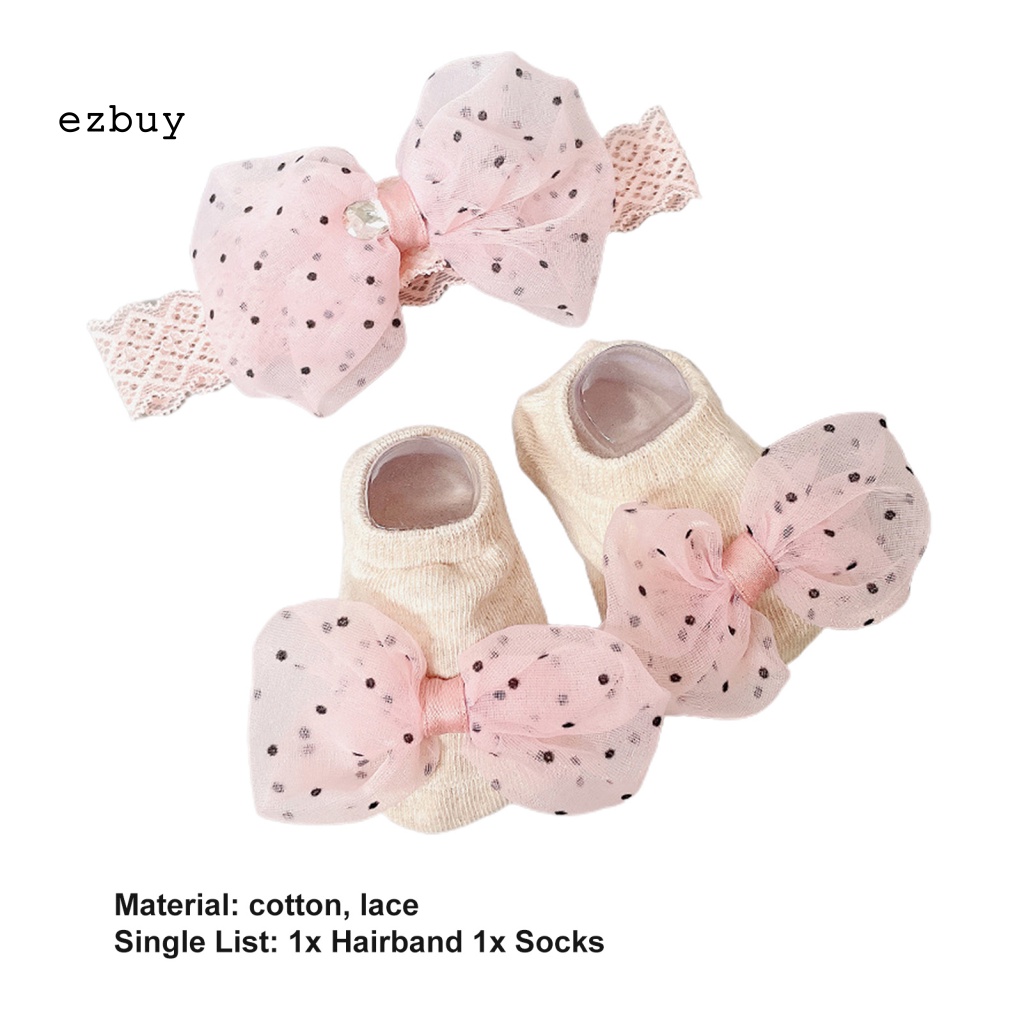 1 Bộ Băng Đô Và Vớ Thoáng Khí Viền Ren Màu Sáng Dành Cho Bé Gái Sơ Sinh