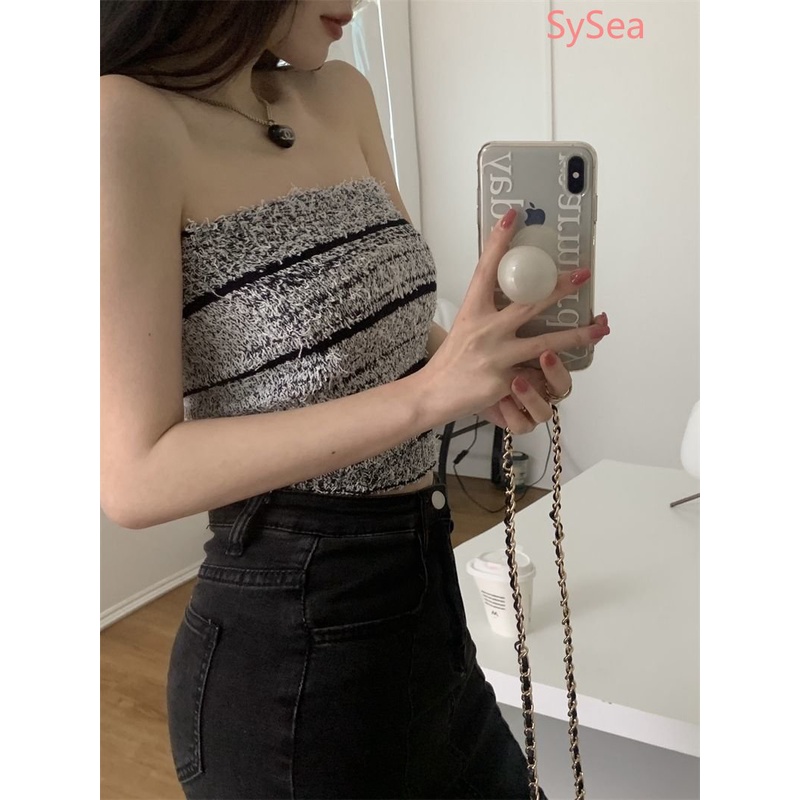 Áo Croptop Trễ Vai Họa Tiết Kẻ Sọc Thời Trang Quyến Rũ Cho Nữ