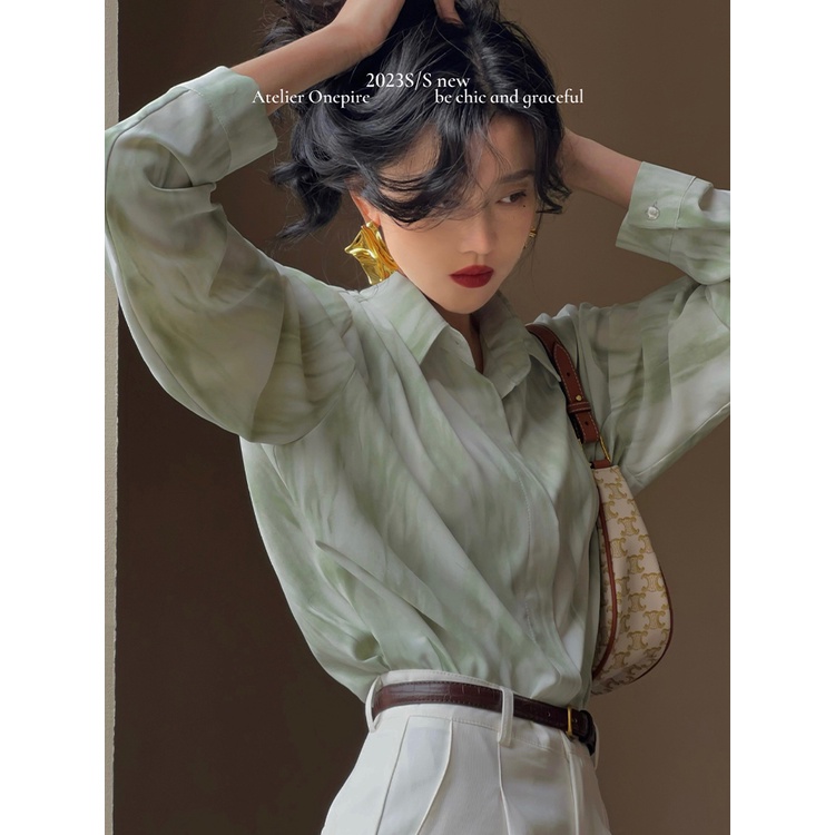 SUXI Áo Sơ Mi Tay Dài Nhuộm Màu Loang Dáng Rộng Thời Trang Cho Nữ