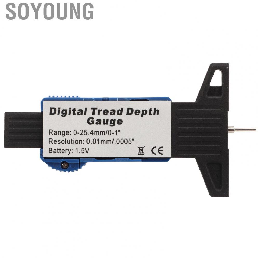 Soyoung Car Tyre Tread Depth Gauge  0-25.4mm Portable Solid Structure 1.55V Universal Fitment Digital Tire Tool for Truck