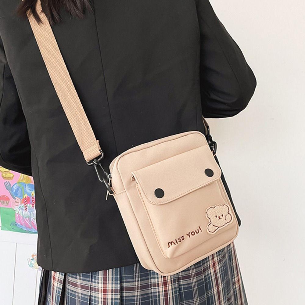 Túi Canvas Đeo Chéo Đựng Điện Thoại / Tiền Xu Hình Gấu WMES15H Dễ Thương