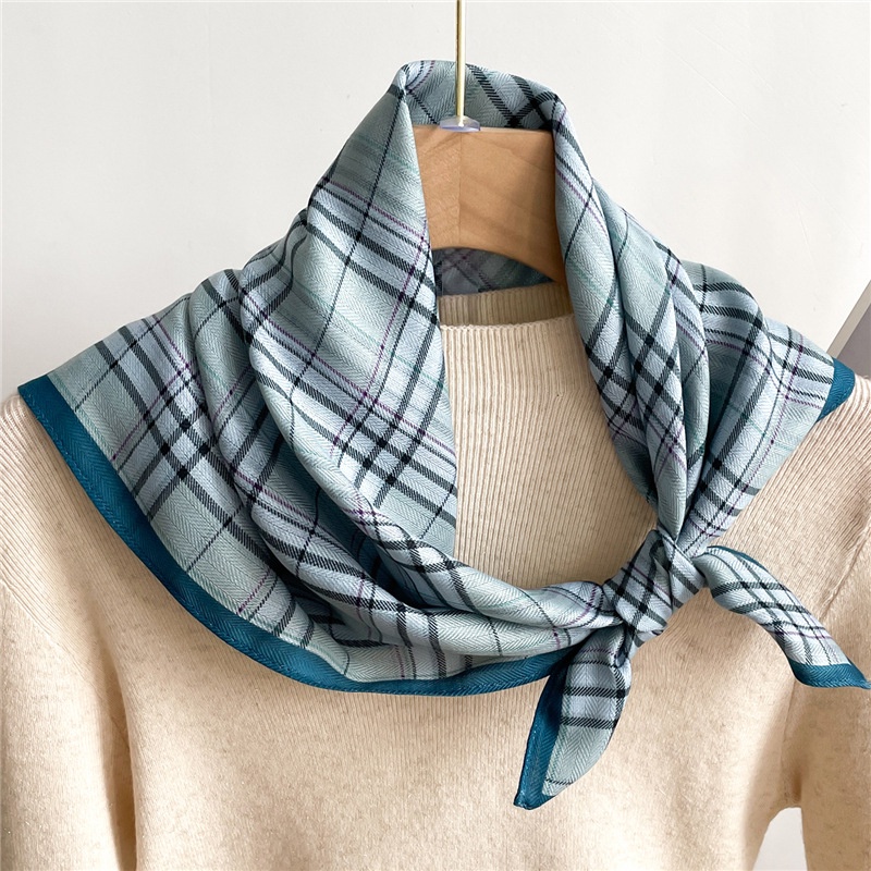 Khăn Choàng Cổ Hình Vuông 65cm Chất Liệu Cotton Lanh Họa Tiết Xương Cá Phong Cách Anh Quốc Cho Nữ