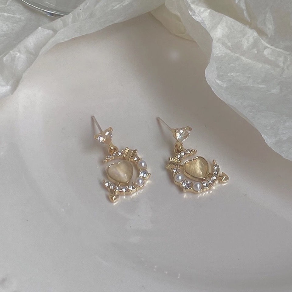 Bông Tai Hình Trái Tim Đính Đá Zircon Phong Cách Hàn Quốc Thời Trang Cho Nữ