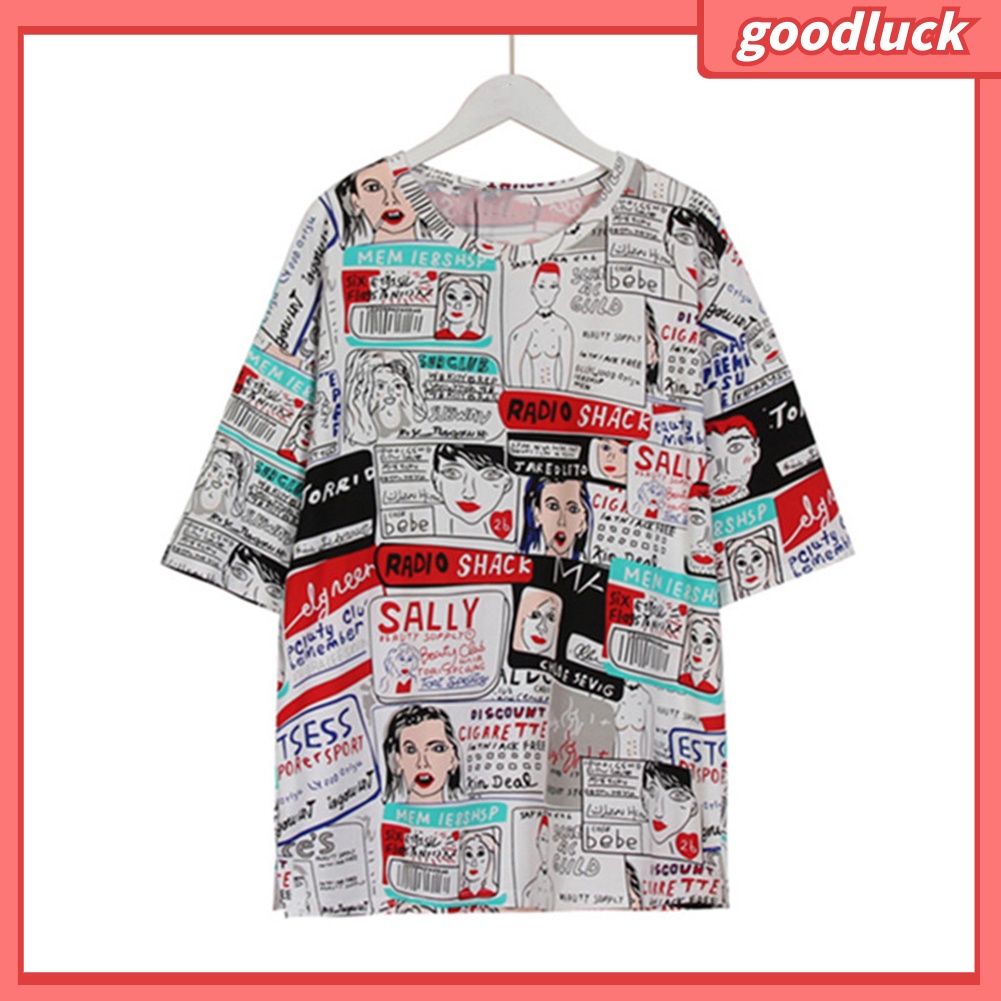 Áo Thun Nữ Ngắn Tay Cổ Tròn In Hình Thời Trang