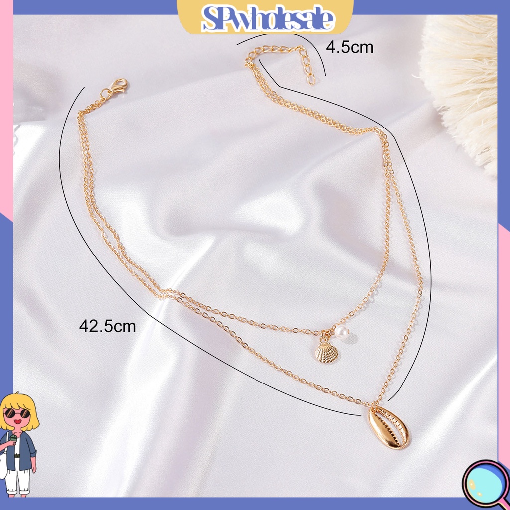 &lt;SPwholesale&gt; Vòng Cổ Choker Hai Lớp Đính Hạt Ngọc Trai Và Vỏ Sò Nhân Tạo Bằng Hợp Kim Cho Nữ