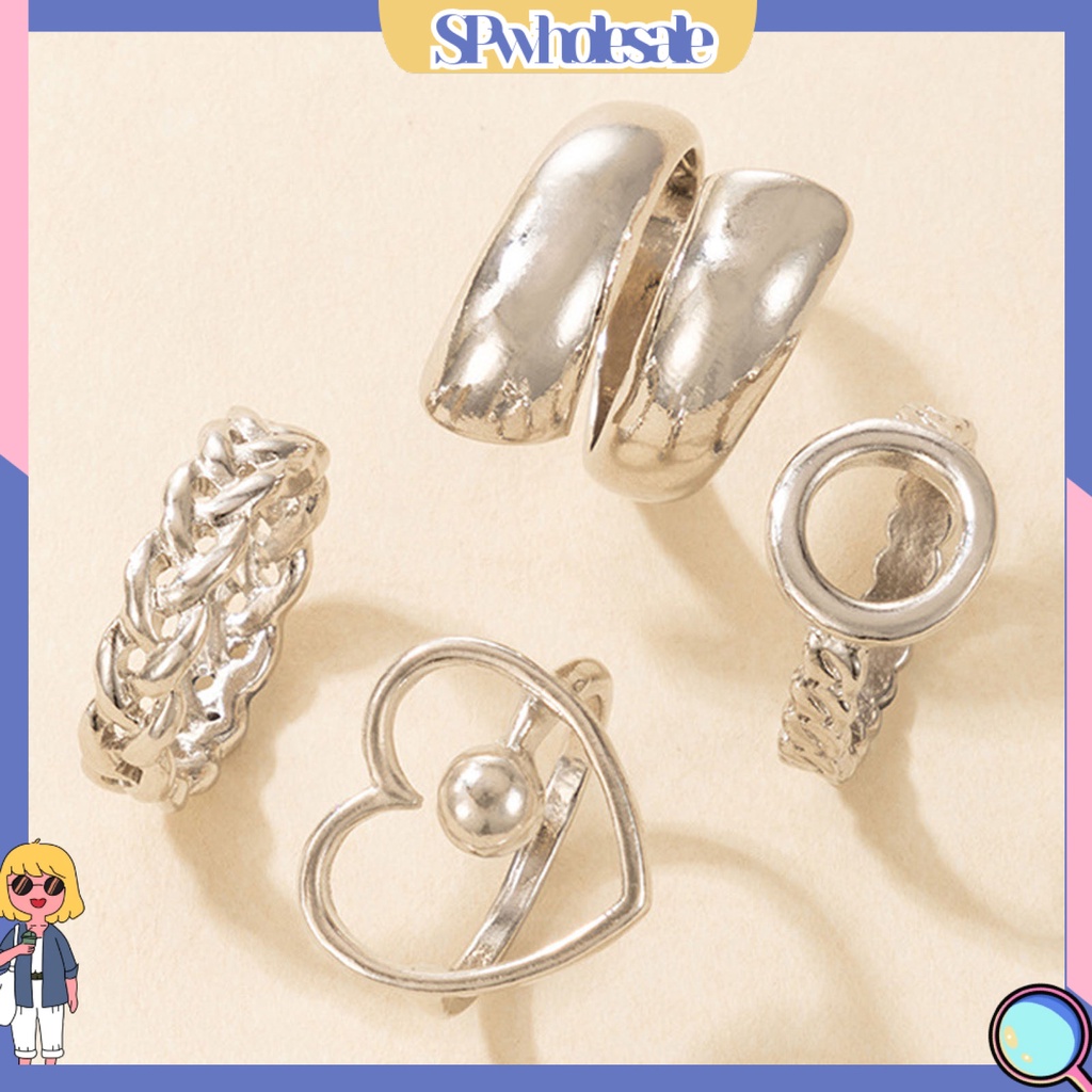<SPwholesale> Set 4 Nhẫn Đeo Khớp Ngón Tay Kim Loại Thời Trang Nữ