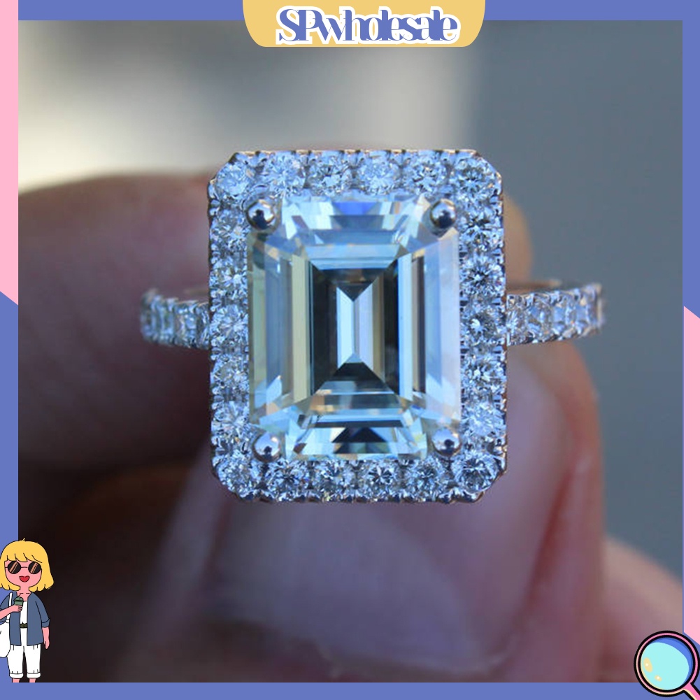 <SPwholesale> Nhẫn Đính Hôn Mặt Vuông Đính Đá Sang Trọng Dành Cho Nữ