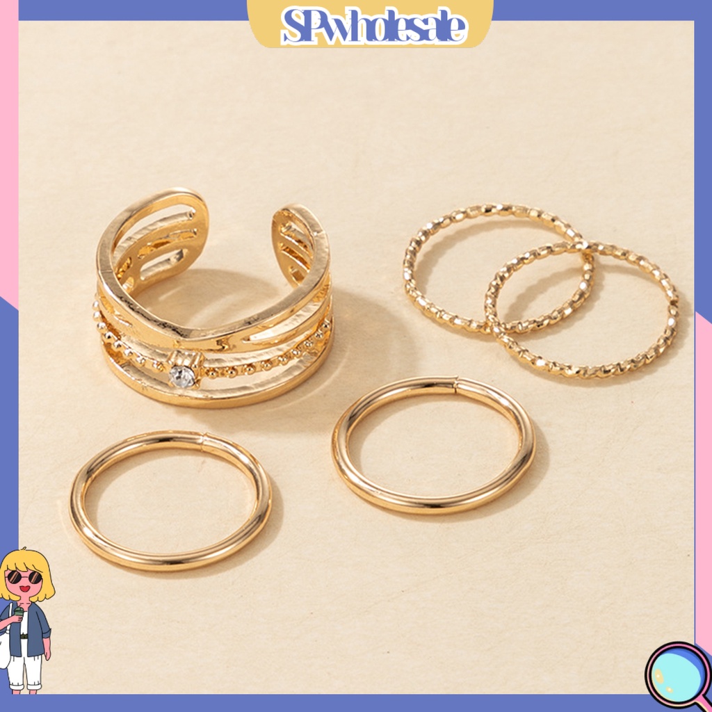 <SPwholesale> Set 5 Nhẫn Đeo Khớp Ngón Tay Màu Sắc Lấp Lánh Thời Trang