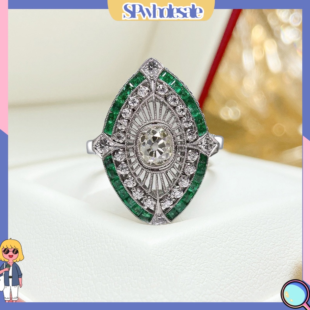 <SPwholesale> Nhẫn Đính Đá Ngọc Lục Bảo Nhân Tạo Hai Tông Màu Lấp Lánh Nghệ Thuật Làm Quà Tặng Sinh Thái Cho Nữ