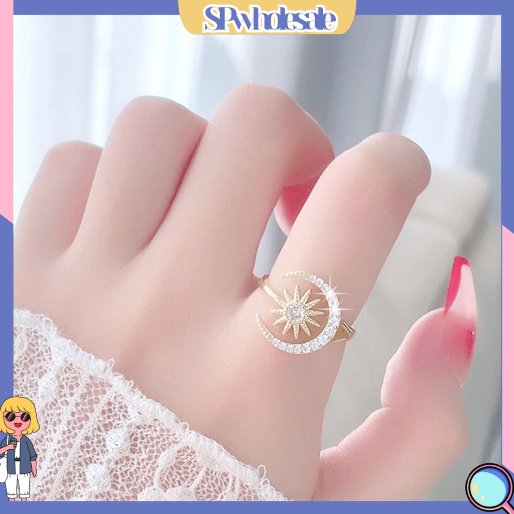 <SPwholesale> Nhẫn Hở Đính Đá Mặt Trăng Ngôi Sao Thanh Lịch Làm Quà Tặng Trang Sức Cho Nữ
