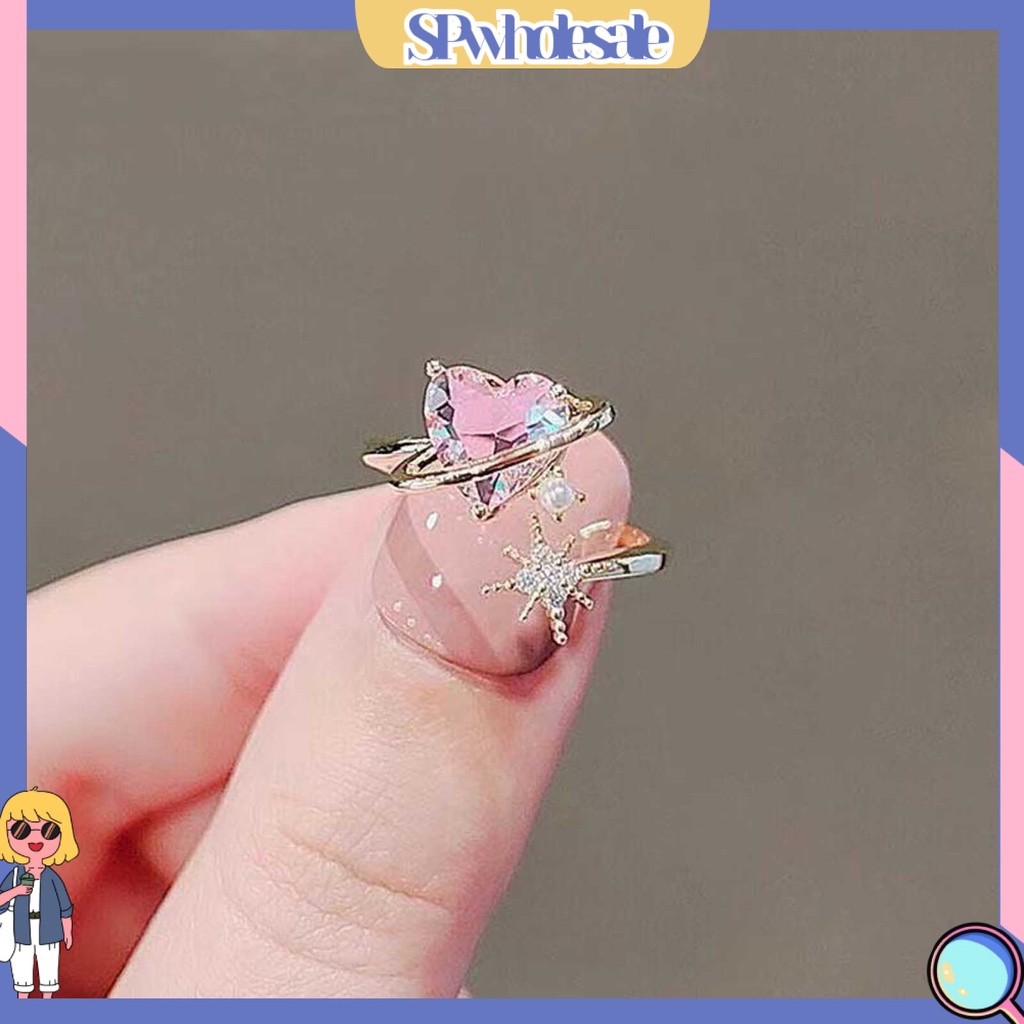 <SPwholesale> Nhẫn Hở Hình Trái Tim Đính Đá Lấp Lánh