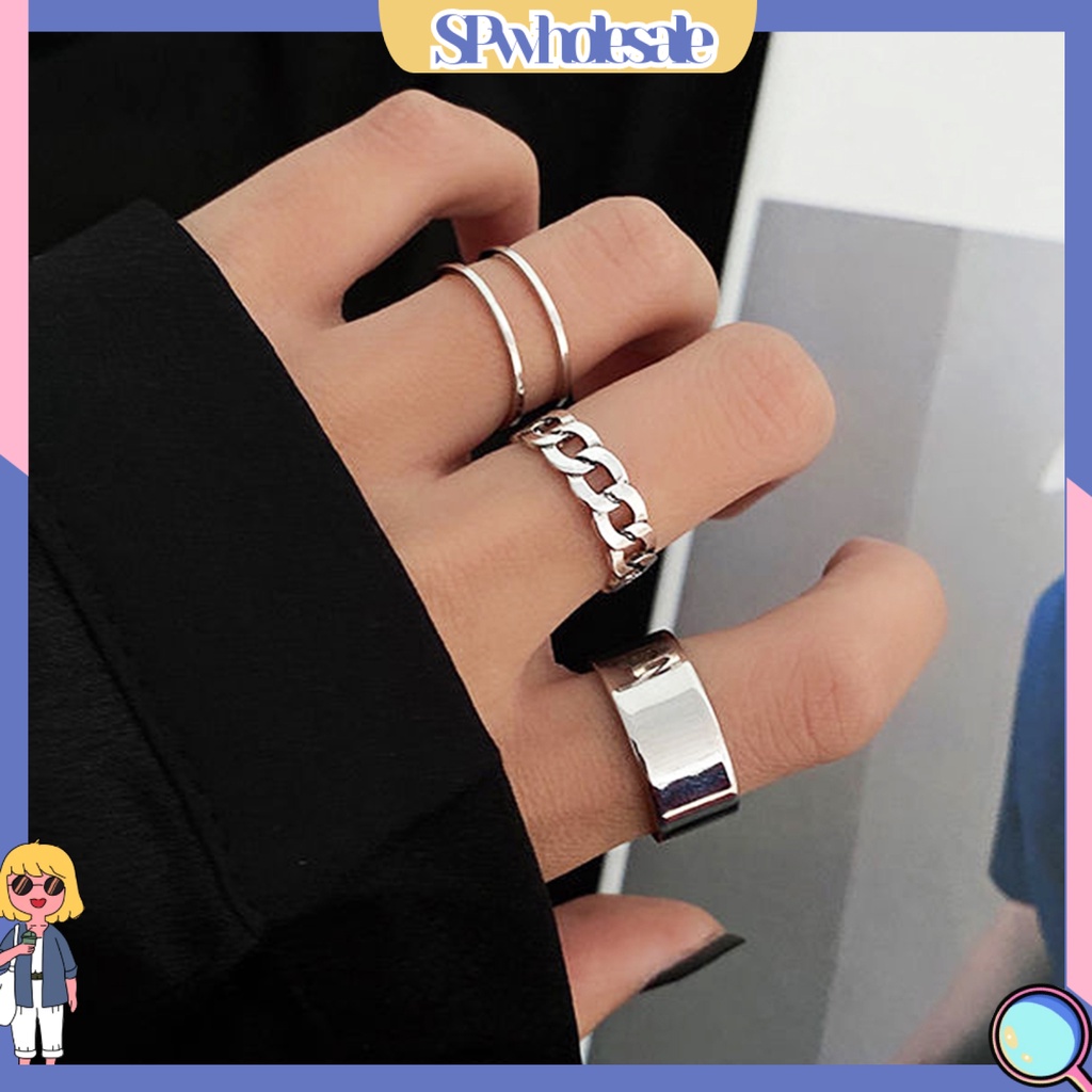 <SPwholesale> Bộ 3 Nhẫn Hở Đeo Khớp Ngón Tay Có Thể Điều Chỉnh Phong Cách Hip hop Cá Tính Cho Nữ