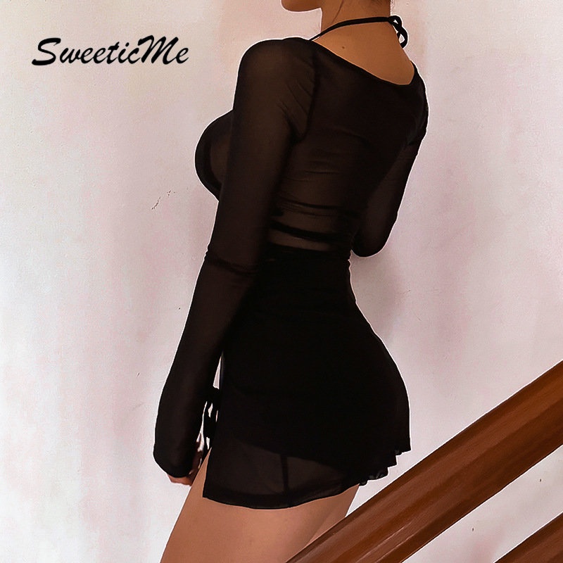 Đầm Mini Tay Dài Lưng Cao Màu Trơn Thời Trang 2023 Quyến Rũ Cho Nữ