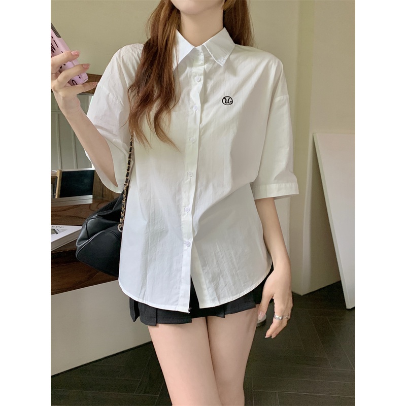 Áo Sơ Mi Tay Ngắn Dáng Rộng Thêu Họa Tiết Phong Cách Hàn Quốc Thời Trang Mùa Hè Mới Cho Nữ