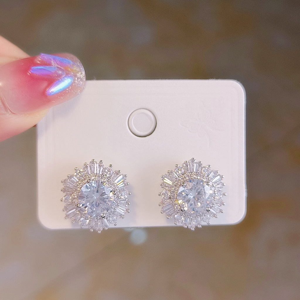 Bông Tai Hình Hoa Tuyết Đính Đá Zircon Cao Cấp Phong Cách Âu Mỹ Sang Trọng