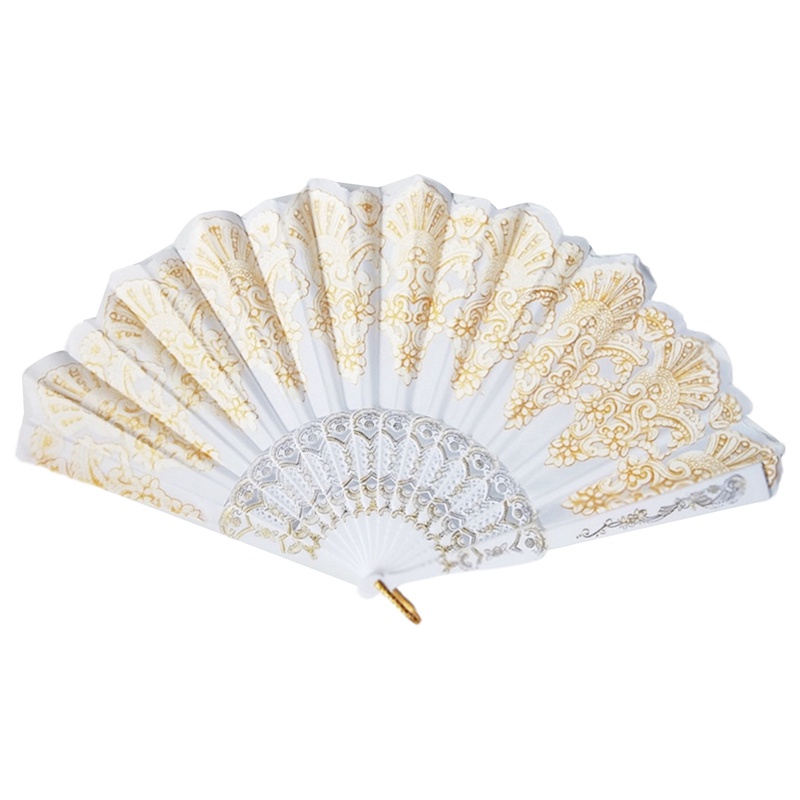 Quạt Xếp Cầm Tay Bằng Lụa Phối Ren Hoa Sang Trọng Thời Trang Dùng Trang Trí Tiệc Cưới