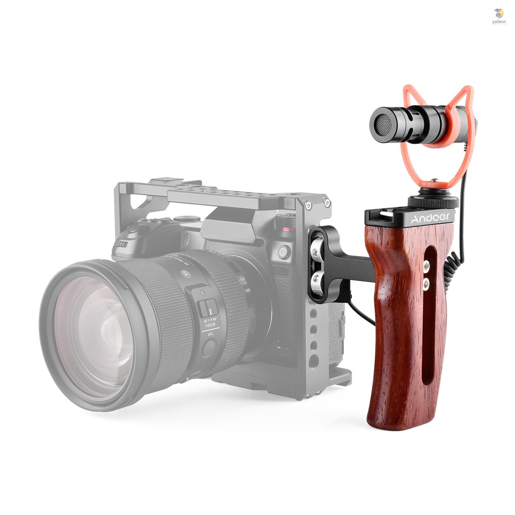 Tay Cầm Máy Ảnh Andoer Bằng Gỗ Lỗ Trái / Phải Với Ốc Vít 1 / 4 Inch &amp; 3 / 8 Inch Chuyên Dụng