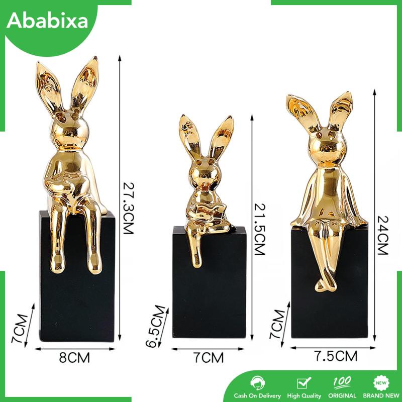 Set 3 Tượng Thỏ Bằng Gốm Thủ Công Trang Trí Nhà Cửa