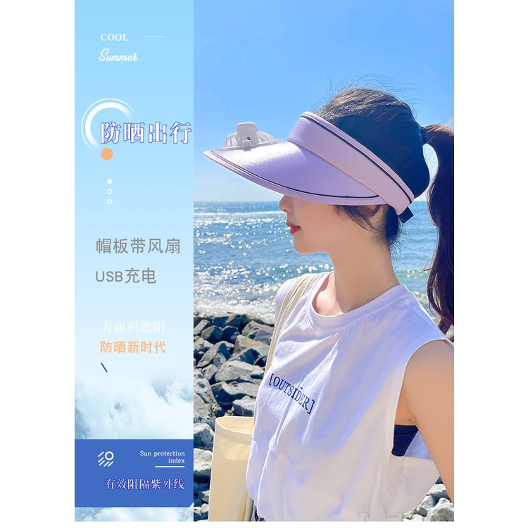 Mũ Chống Nắng Mùa Hè Chống Tia Cực Tím Rỗng Có Quạt Điều Chỉnh Được Hợp Thời Trang Cho Nữ