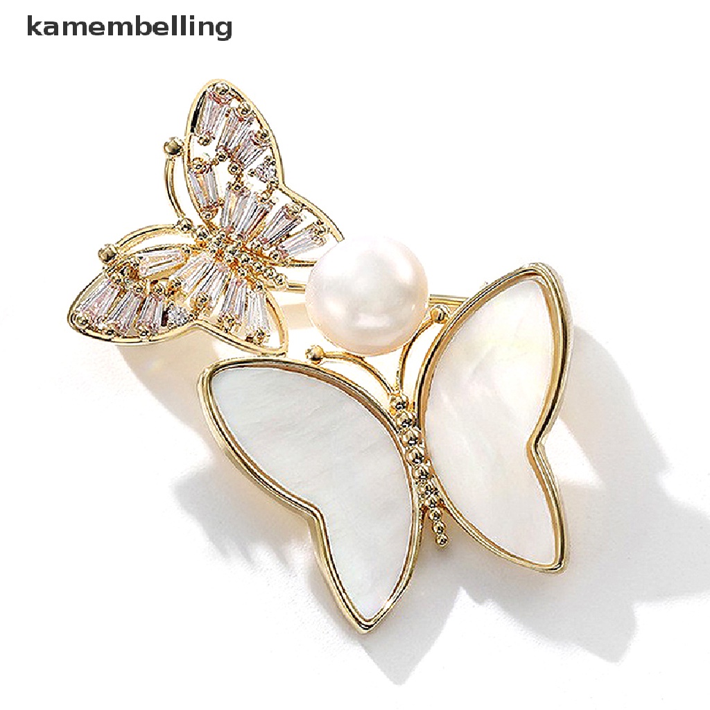 Trâm Cài Áo Hình Bươm Bướm Đôi Đính Đá Zircon Ngọc Trai Thời Trang Cho Nữ