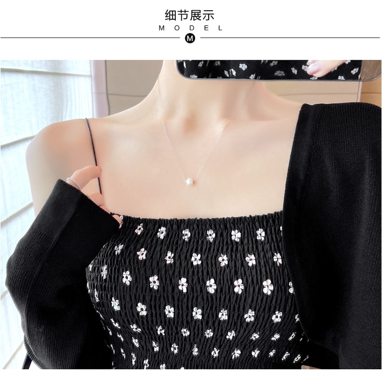 Đầm Hai Dây Dáng Dài Mỏng Co Giãn Họa Tiết Hoa Cúc Nhỏ hka055