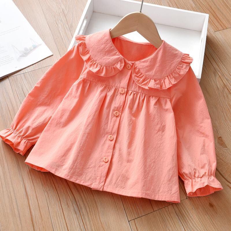 Áo Sơ Mi Tay Dài Cổ Búp Bê Màu Sắc Trơn Phong Cách Hàn Quốc Thời Trang Mùa Thu Xinh Xắn Cho Bé Gái