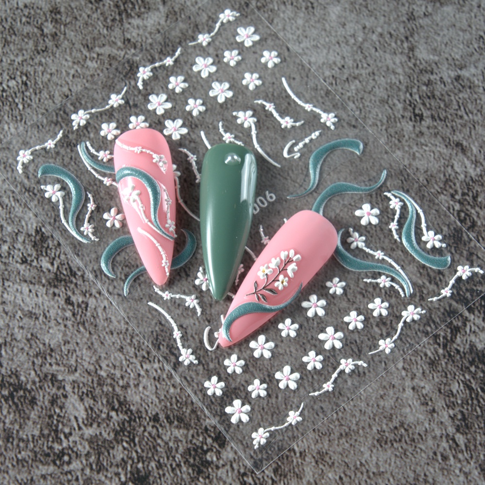 Miếng Dán Trang Trí Móng Tay Acrylic 5D Hình Hoa Trắng Xanh Dương / Hoa Trà / Bồ Công Anh Độc Đáo