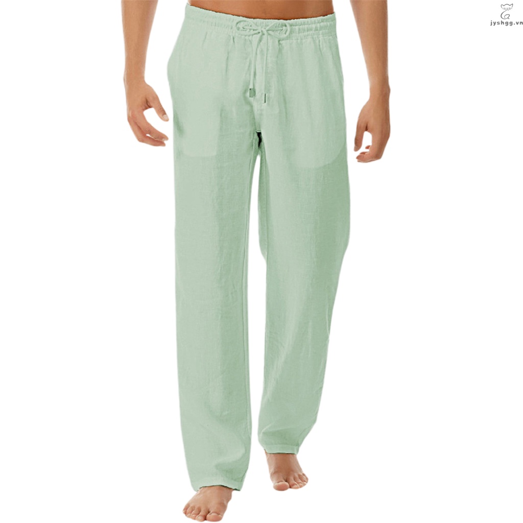 Quần Dài Nam Vải Lanh Cotton Mềm Mại Lưng Thun Rút Dây Thời Trang Đi Biển