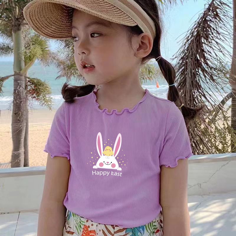 Áo Thun Tay Ngắn Màu Trơn Đơn Giản Thời Trang Cho Bé Gái